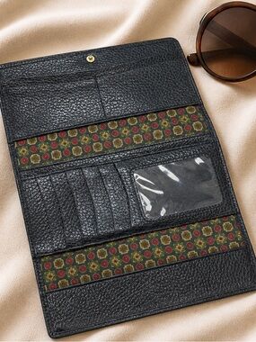 Vintage Liz Claiborne Navy Leather Wallet LC Crest 80s 90s Organizer
